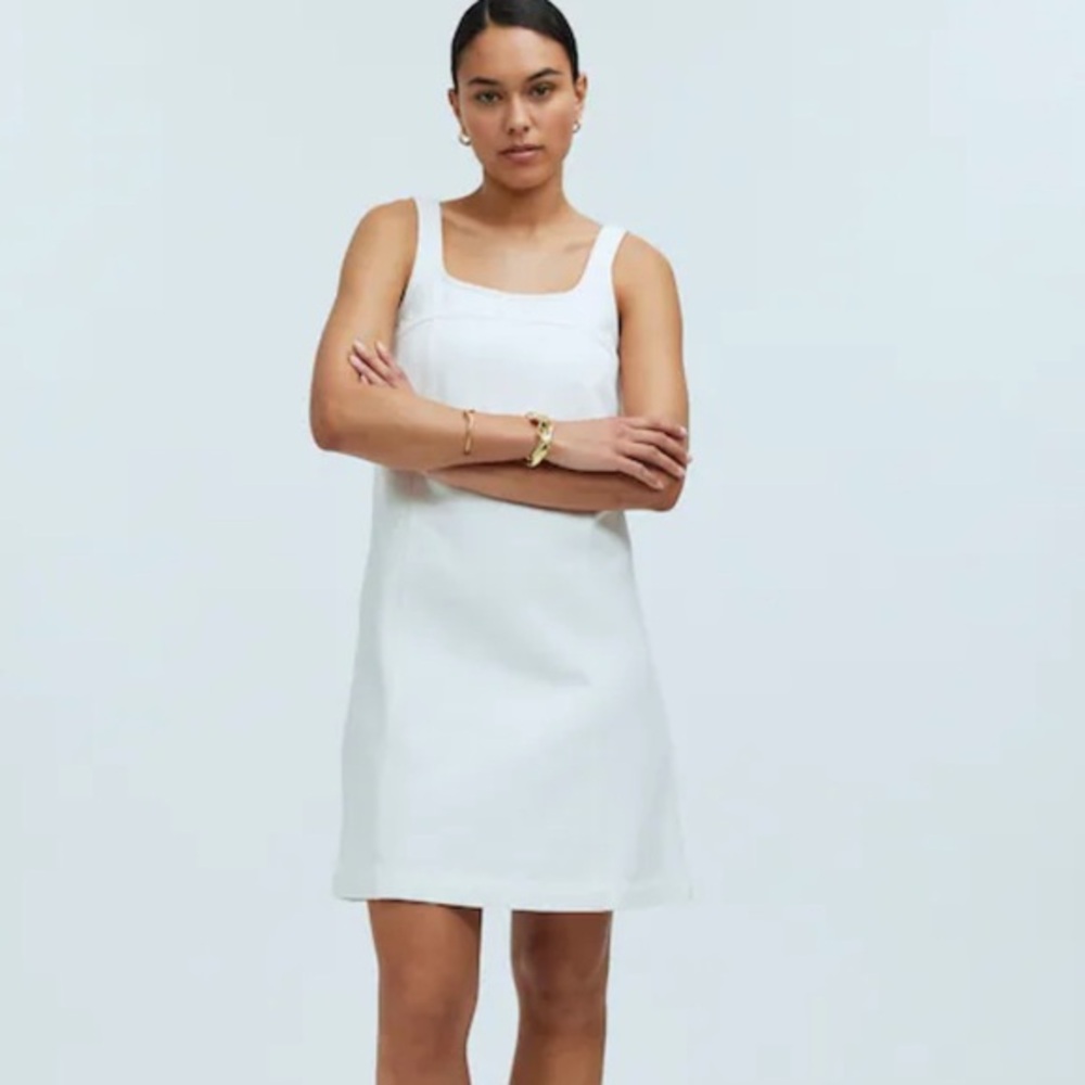 Madewell White Mini Dress with Silver Zipper